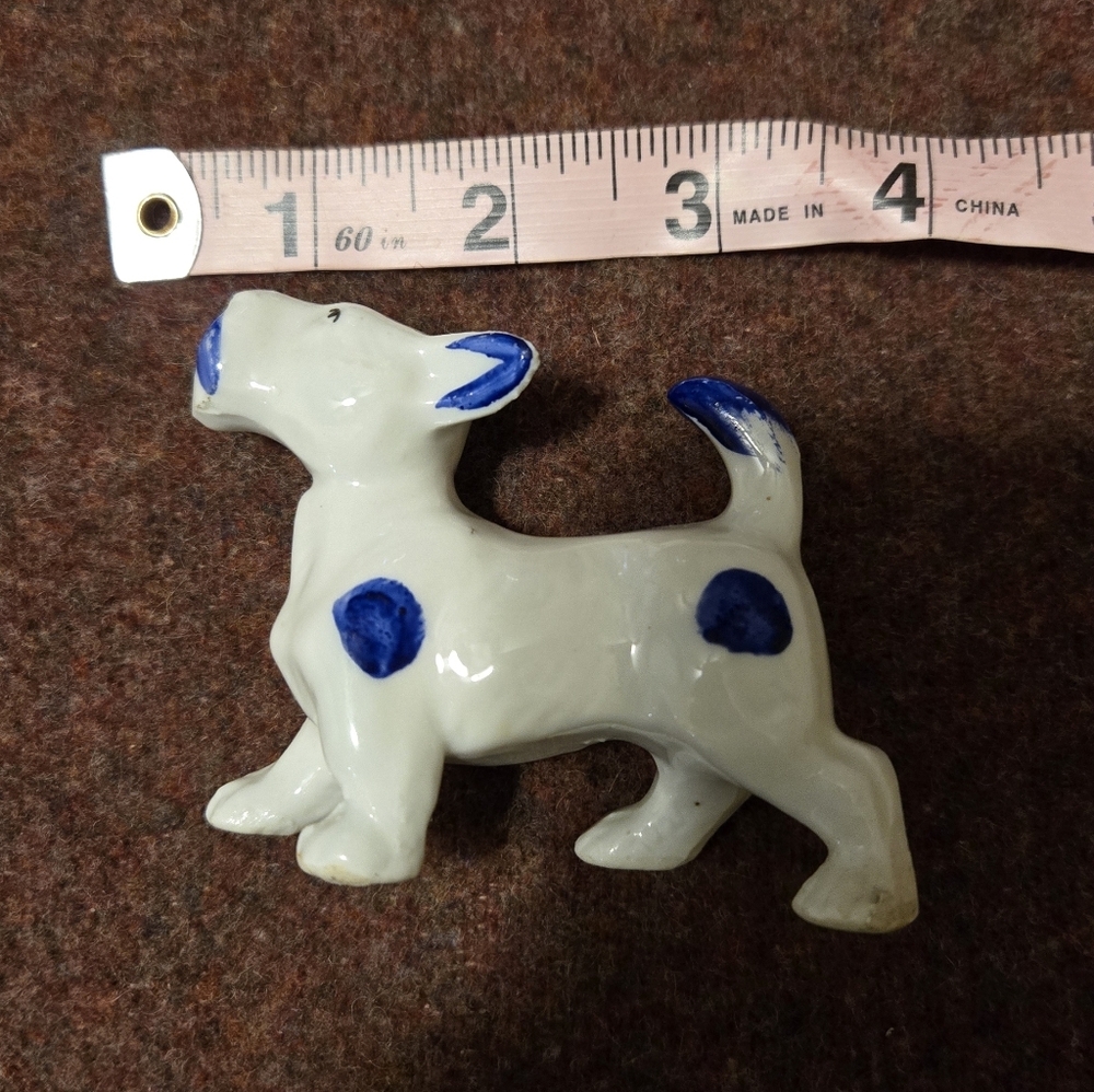 Vintage Porcelain Scottish Terrier Figurine In Blue And White Unbranded